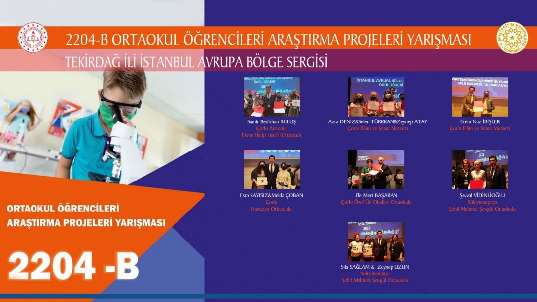 TÜBİTAK 2204 B Ortaokul Öğrencileri Araştırma Projeleri Yarışması  İstanbul Avrupa Bölge Sergisi Sonuçları